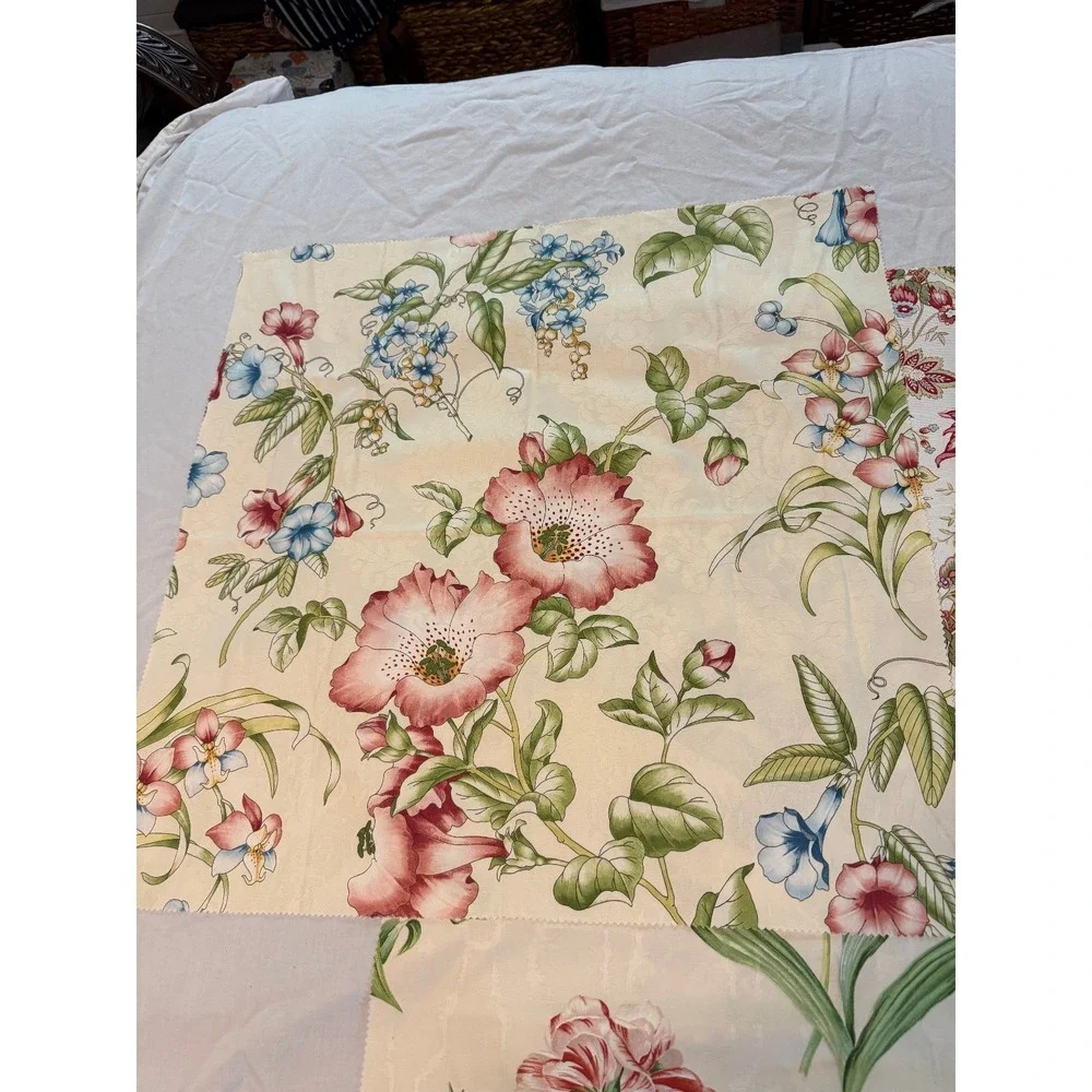 Lot of 3 floral botanical white‎ cream bkgrd design fabrics vintage new flowers